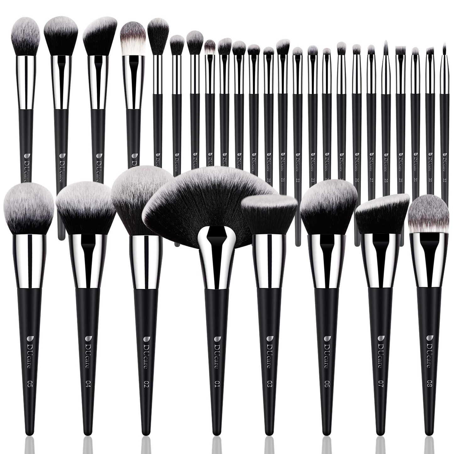 32Pcs Makeup Brush Set, Black Kabuki Foundation Blending Brushes, Professional Face Eye Makeup Kit with Fan Concealer Contour Eyeshadow Brushes for Liquid Cream Powder