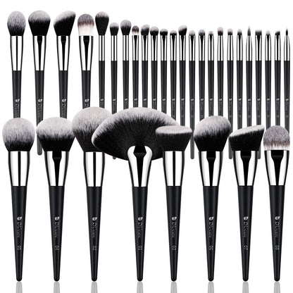 32Pcs Makeup Brush Set, Black Kabuki Foundation Blending Brushes, Professional Face Eye Makeup Kit with Fan Concealer Contour Eyeshadow Brushes for Liquid Cream Powder